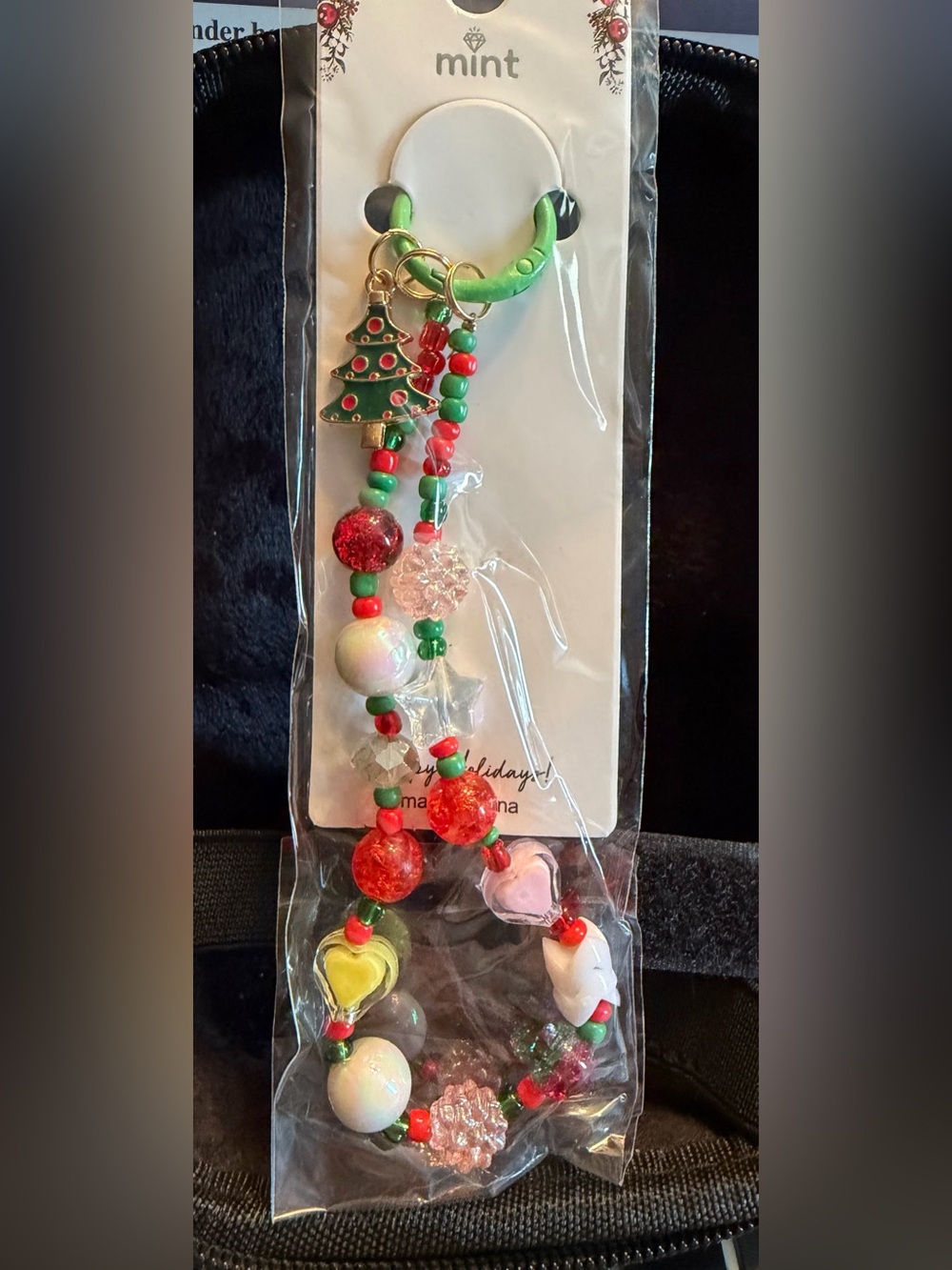 Holiday Heart and Bead Keychain - Green & Red